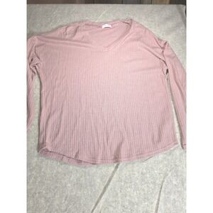 Pink Lily Women Small Dusty Rose Waffle Knit V-Neck Long Sleeve Thermal Top